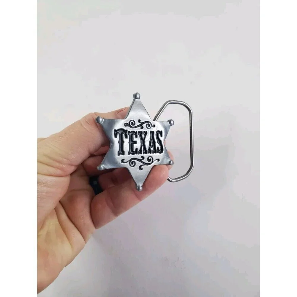 Vintage Belt Buckle Texas 6-point Star Sheriff‎ Badge Pewter New Old Stock